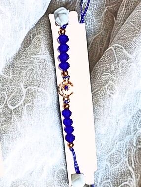 NWT Beaded Crescent Charm Bracelet in Blue and Silver